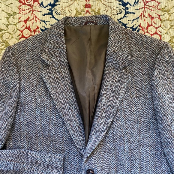 Vintage Harris Tweed Jacket Brown Wool Herringbone Blazer 41 Reg - Picture 2 of 12